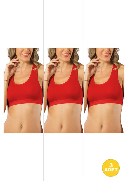 Genç Kız Pamuklu Likralı Yarım Atlet Sporcu Sütyeni 3'lü Paket