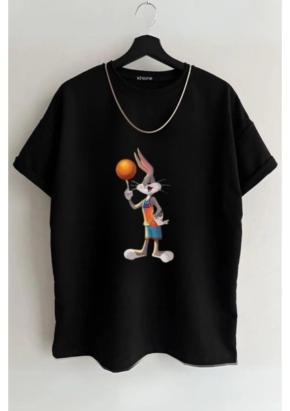 Bugs Bunny Tasarım Baskılı Oversize Kısa Kol %100 Pamuk T-Shirt