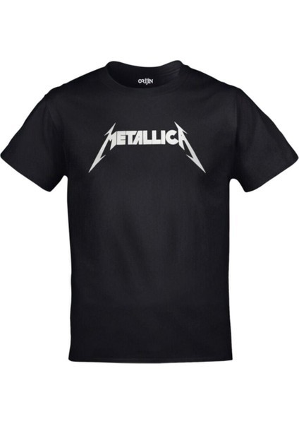 Oversize Siyah Metallica Logo Baskılı Tshirt