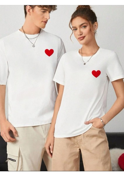 Kalp Baskılı Oversize Çift T-Shirtü