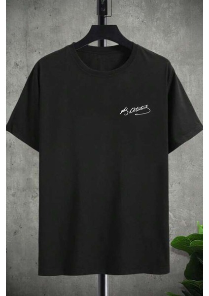 Atatürk Baskılı Siyah Kısa Kollu T-Shirt