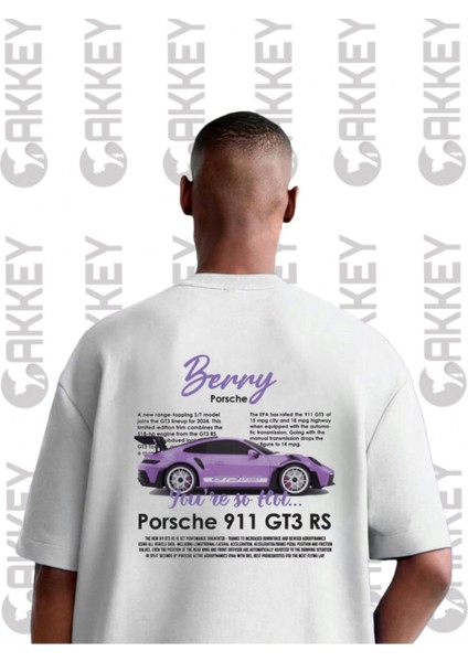 Unisex Porsche Berry Baskılı Oversize T-Shirt