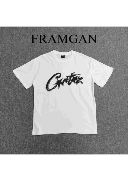 Corteiz Baskılı Sokak Tarzı Beyaz Bisiklet Yaka T-Shirt