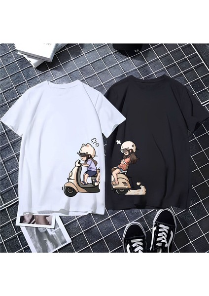 2 Li Oversize Çift Arkadaş Sevgili Kardeş Sevgililer Günü Anime Doğum Günü T-Shirt Tişört