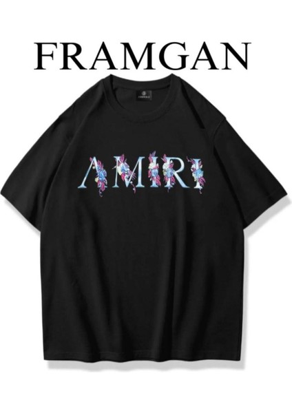 Baskılı Siyah Bisiklet Yaka T-Shirt