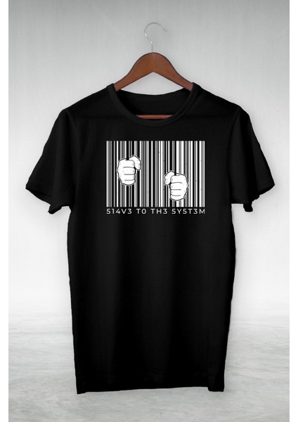 Siyah Iron Fıngers Made Of Barcode And Hands Holdıng It Tshirt