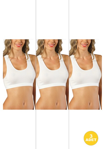 Genç Kız Pamuklu Likralı Yarım Atlet Sporcu Sütyeni 3'lü Paket