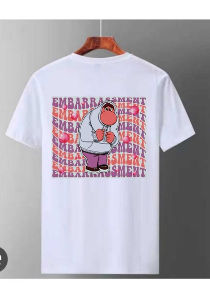 Beyaz Ters Yüz Karakterleri Ön Arka Baskılı Oversize Unisex Tshirt