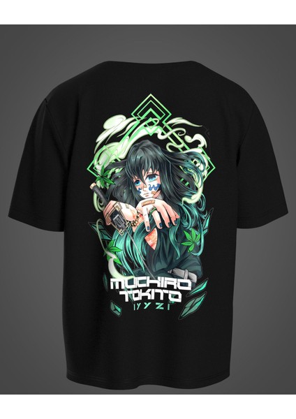 Demon Slayer: Kimetsu No Muichiro Tokito Baskılı Oversized Anime Tshirt modelleri