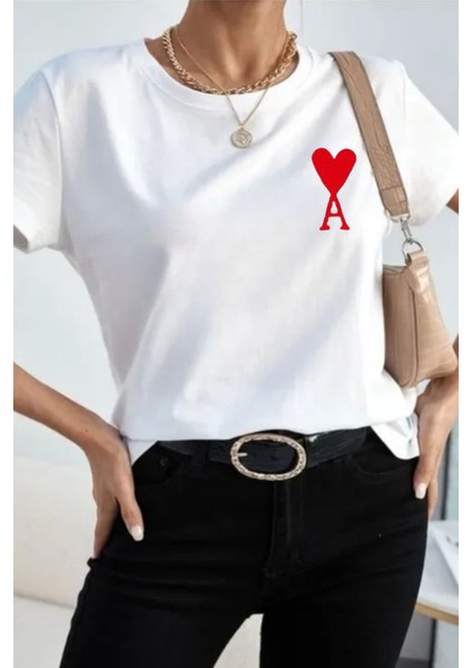 Ami Paris Baskılı Oversize %100 Pamuk Bisiklet Yaka Boyfriend T-Shirt