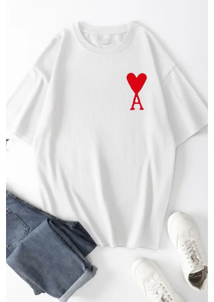 Ami Paris Baskılı Oversize %100 Pamuk Bisiklet Yaka Boyfriend T-Shirt fiyatları