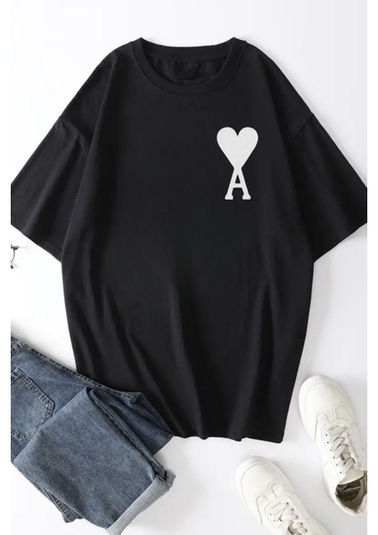 Unisex Ami Paris Baskılı Oversize %100 Pamuk Bisiklet Yaka Boyfriend T-Shirt fiyatları