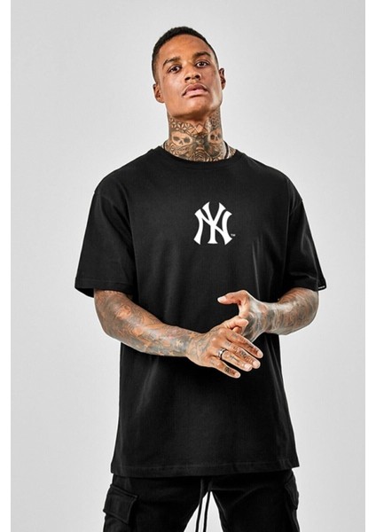 Erkek Oversize T-Shirt Newyork Baskı Siyah
