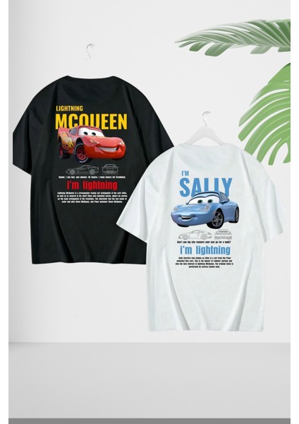 Unisex Şimşek Mcqueen- Sally Cars Sevgili Çift Kombini Oversize T-Shirt 2'li Takım fiyatları
