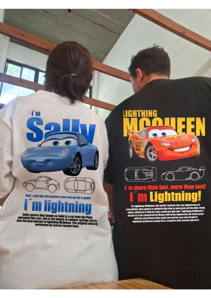 Arabalar Baskılı Çift T-Shirtleri