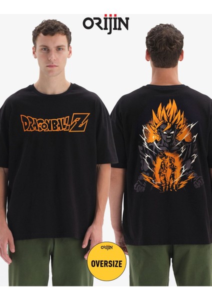 Dragon Ball Z Goku Super Saiyan Ön Arka Baskılı Oversize Siyah Tshirt