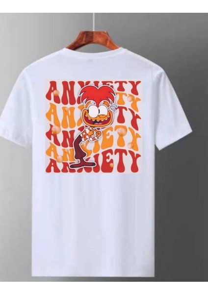 Beyaz Ters Yüz Karakterleri Ön Arka Baskılı Oversize Unisex Tshirt