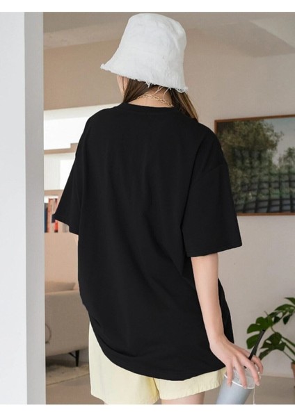 Why Not Siyah Oversize Bisiklet Yaka Baskılı T-Shirt modelleri