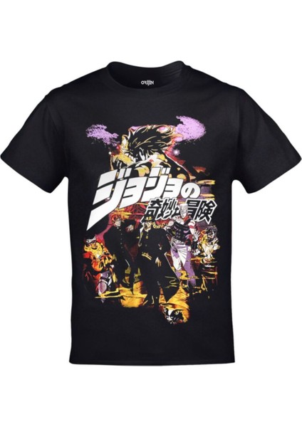 Jojo's Bizarre Adventures Karakterler Baskılı Siyah Tshirt