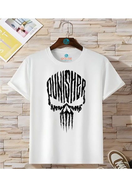 Motorcycle Punisher Iskelet Göğüs Baskılı Oversize Tişört