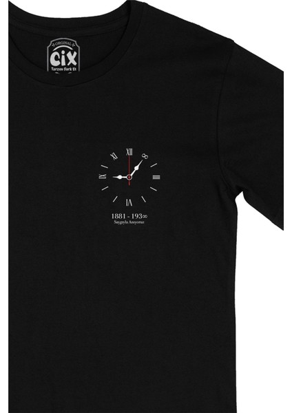 10 Kasım Atatürk Zaman Durdu Cep Logo Tasarımlı Siyah Tişört fiyatları