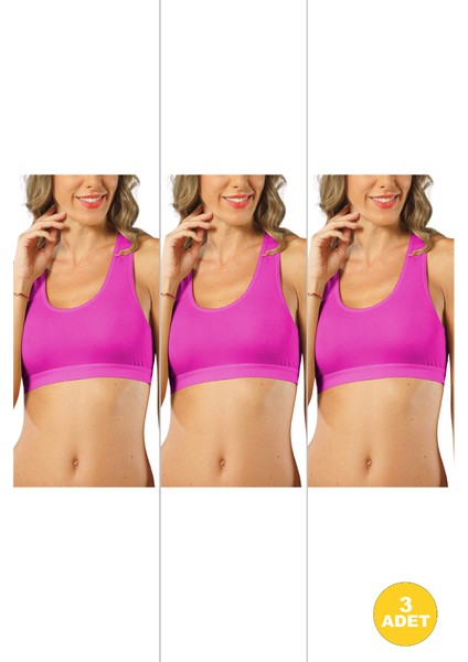 Genç Kız Pamuklu Likralı Yarım Atlet Sporcu Sütyeni 3'lü Paket