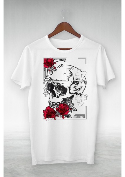 Beyaz Japanese Dry Head Roses And Frame Baskılı Tshırt Vip Tasarım Tshirt