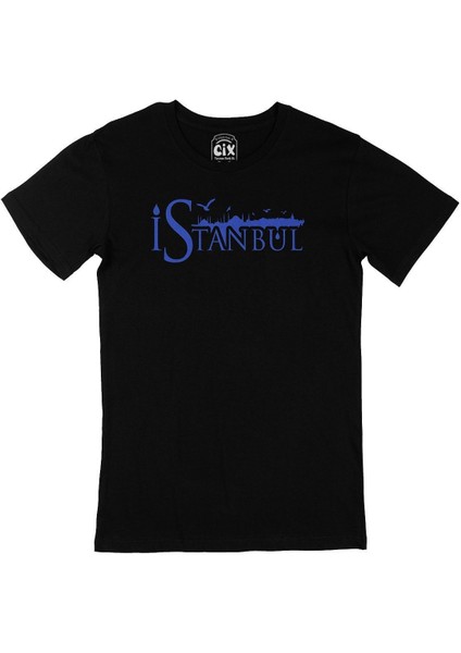 Siyah Mavi Istanbul Yazılı Tişört