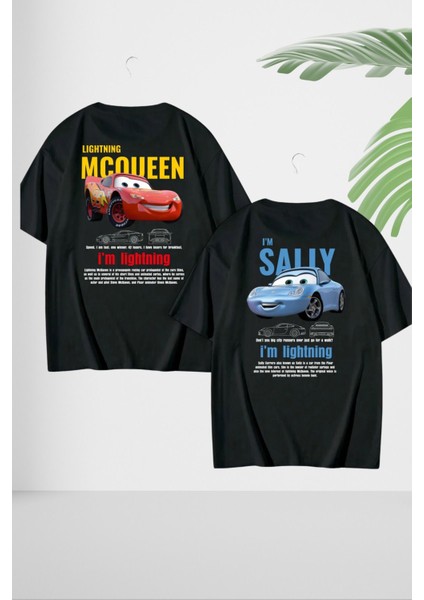 Kadın Erkek Unisex Sally & Mcqueen Cars Sevgili Çift Kombini Oversize Tshirt 2'li Takım