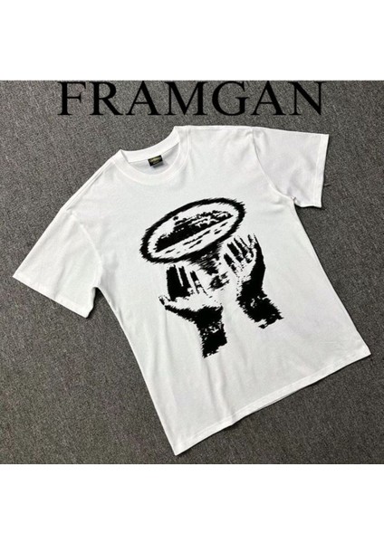 Corteiz Baskılı Sokak Tarzı Beyaz Bisiklet Yaka T-Shirt