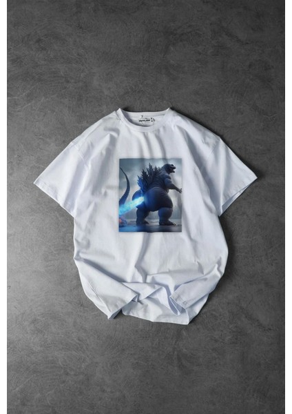 Osuran Godzilla Baskılı Oversize Beyaz Tişört fiyatları
