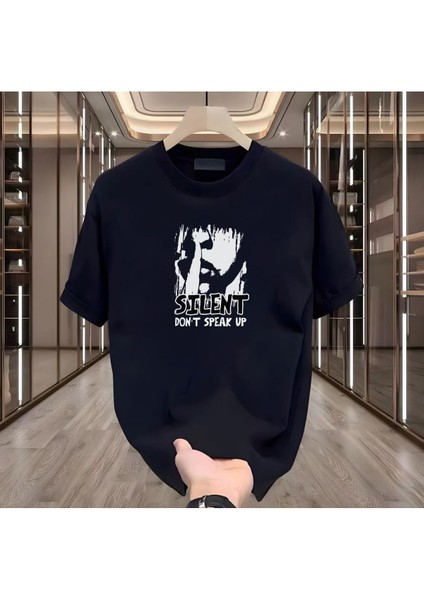 Sılent Baskılı Siyah Tshirt
