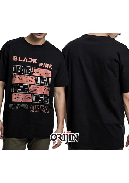 Blackpink In Your Area Jenie Lisa Rose Jisoo Baskılı Unisex Siyah Tshirt