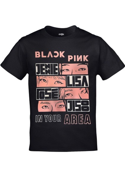 Blackpink In Your Area Jenie Lisa Rose Jisoo Baskılı Unisex Siyah Tshirt fiyatları