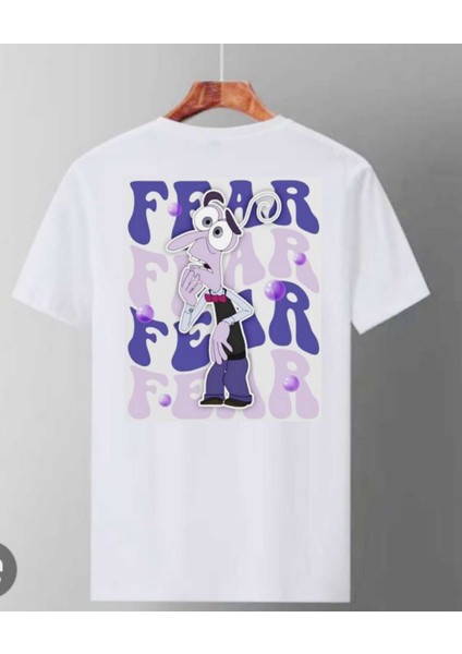 Beyaz Ters Yüz Karakterleri Ön Arka Baskılı Oversize Unisex Tshirt