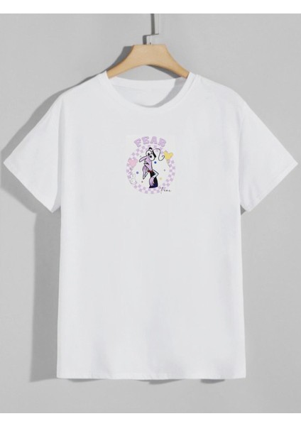 Beyaz Ters Yüz Karakterleri Ön Arka Baskılı Oversize Unisex Tshirt fiyatları