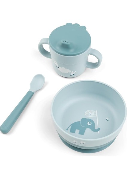 Foodie Ilk Öğün Yemek Takımı Elphee, Vantuzlu Kase, Bebek Kaşığı ve Bardaklı Set