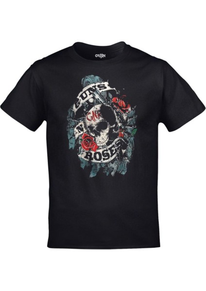 Unisex Siyah Guns N Roses Skull Baskılı Tshirt