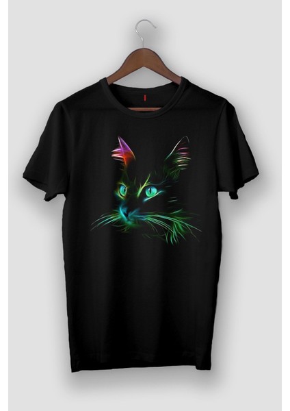 Siyah Renkli Kedi Görselli Çizim Tişört