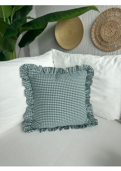 Pamuk Keten Yeşil Mini Pötikare Fırfırlı Kırlent Kılıfı 1 Ad fiyatları