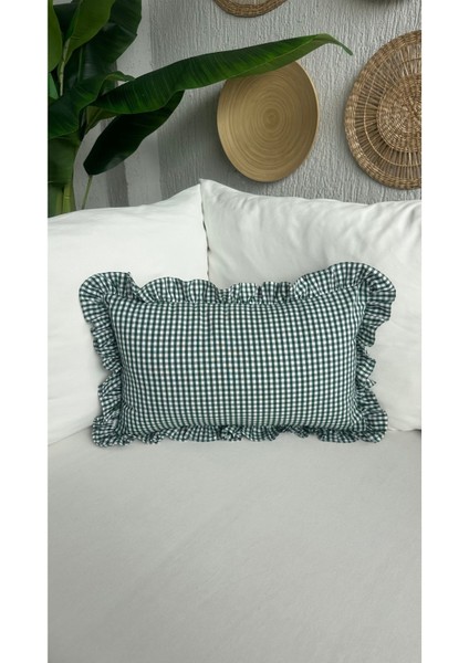 Pamuk Keten Yeşil Mini Pötikare Fırfırlı Kırlent Kılıfı 1 Ad modelleri