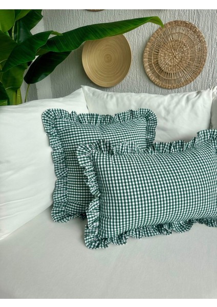 Pamuk Keten Yeşil Mini Pötikare Fırfırlı Kırlent Kılıfı 1 Ad fırsatları