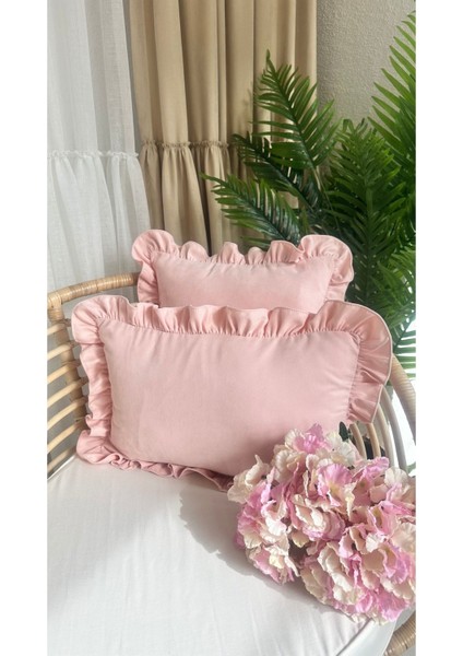 Vintage Fırfırlı Toz Pembe Kırlent Kılıfı 1AD