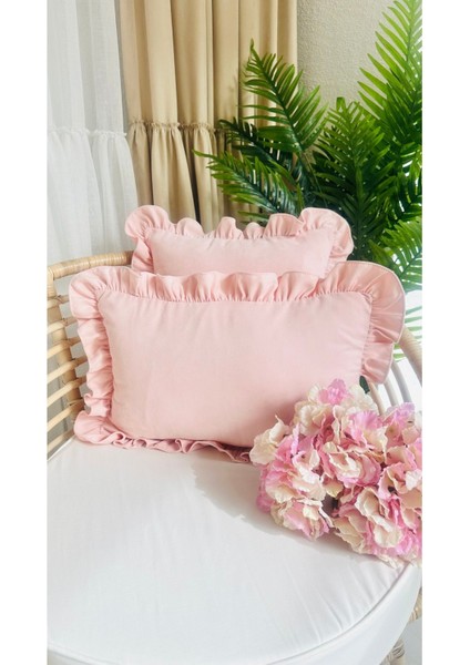 Vintage Fırfırlı Toz Pembe Kırlent Kılıfı 1AD fiyatları