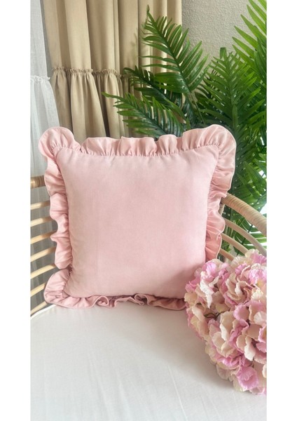 Vintage Fırfırlı Toz Pembe Kırlent Kılıfı 1AD modelleri