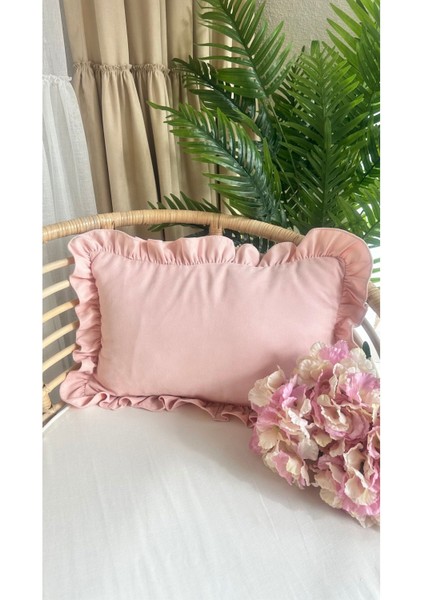 Vintage Fırfırlı Toz Pembe Kırlent Kılıfı 1AD fırsatları