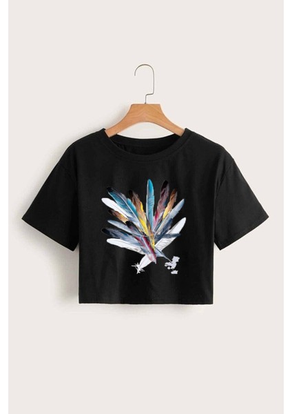 Griland Kadın Siyah Oversize Inapıratıon Wrıte What You Want Baskılı Crop T-Shirt