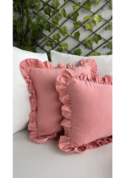 Vintage Fırfırlı Şeker Pembe Kırlent Kılıfı 1AD