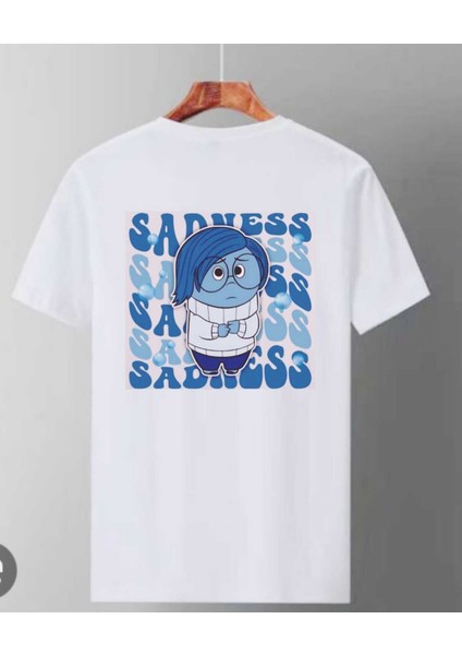 Beyaz Ters Yüz Karakterleri Ön Arka Baskılı Oversize Unisex Tshirt