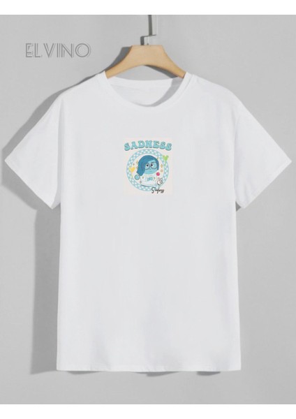 Beyaz Ters Yüz Karakterleri Ön Arka Baskılı Oversize Unisex Tshirt fiyatları